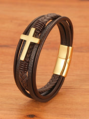Men's Vintage Cross Multi-Layer Leather Bracelet