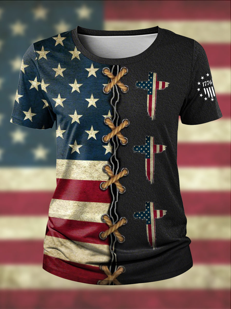 Women's American Flag Faith Print Short Sleeve T-Shirt