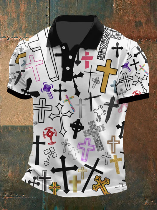 Men's Faith Art Cross Lapel T-shirt