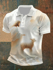 Men's Parable Of The Lost Sheep, Jesus Leaves The 99 Print Button T-Shirt