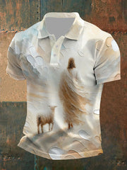 Men's Parable Of The Lost Sheep, Jesus Leaves The 99 Print Button T-Shirt