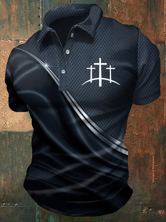 Men's Fear Cross Printed Casual Short Sleeve Top