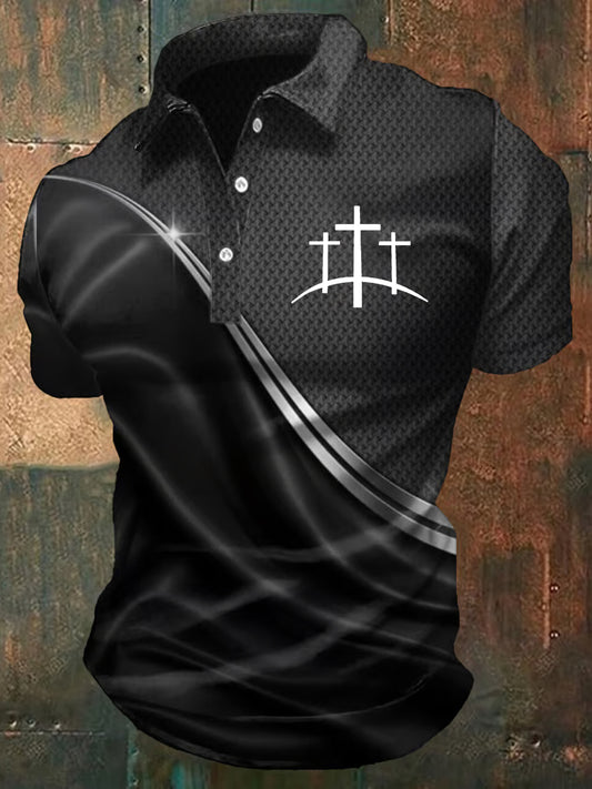 Men's Fear Cross Printed Casual Short Sleeve Top