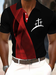 Men's Faith Cross Printed Casual Button T-Shirt