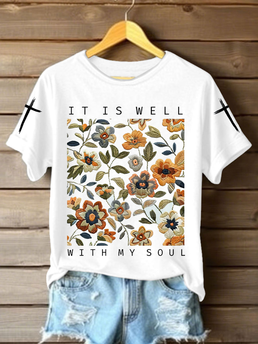 Women's It is Well With My Soul Floral Print T-Shirt
