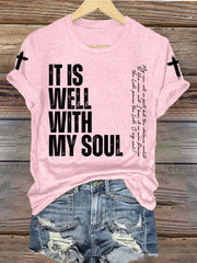 Women's It is Well With My Soul Cross Print T-Shirt