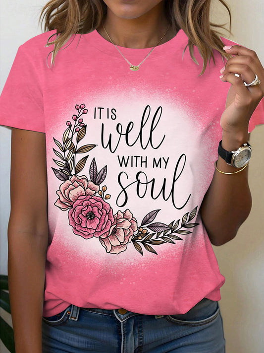 Women's It is Well With My Soul Floral Print T-Shirt