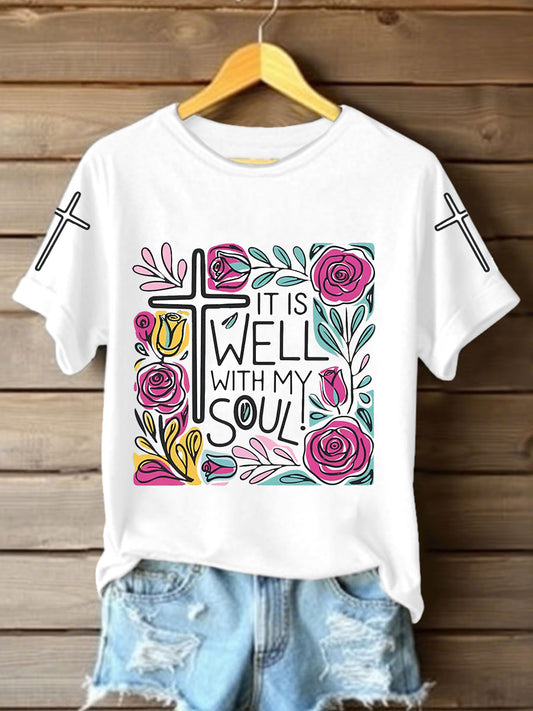 Women's It is Well With My Soul Floral Print T-Shirt