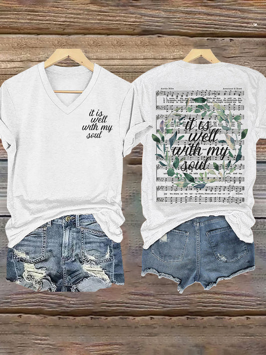 Women's It is Well With My Soul Floral V-Neck T-Shirt