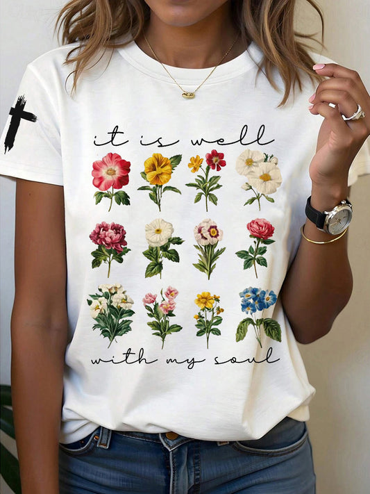 Women's It is Well With My Soul Floral Print T-Shirt