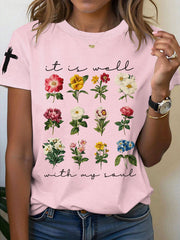Women's It is Well With My Soul Floral Print T-Shirt