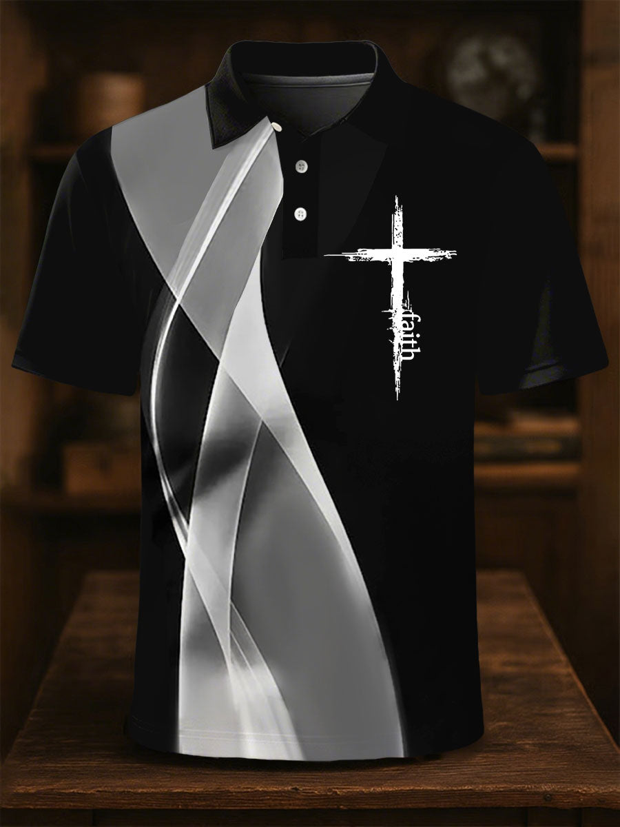 Men's Faith Cross Printed Casual Button Top
