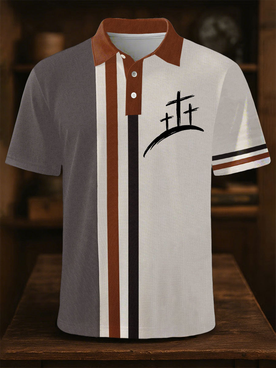 Men's Faith Cross Printed Casual Button Top