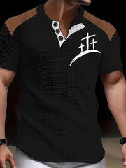 Men's Faith Cross Printed Casual Button T-Shirt