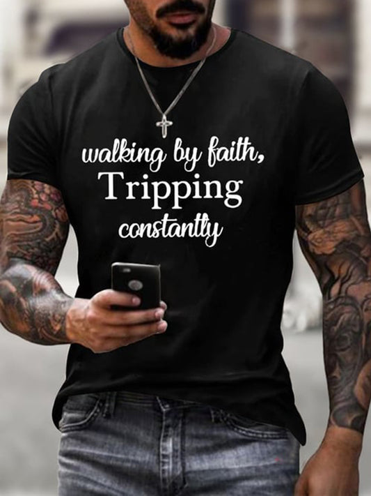 Men's Walking By Faith Tripping Constan Short-sleeved T-shirt