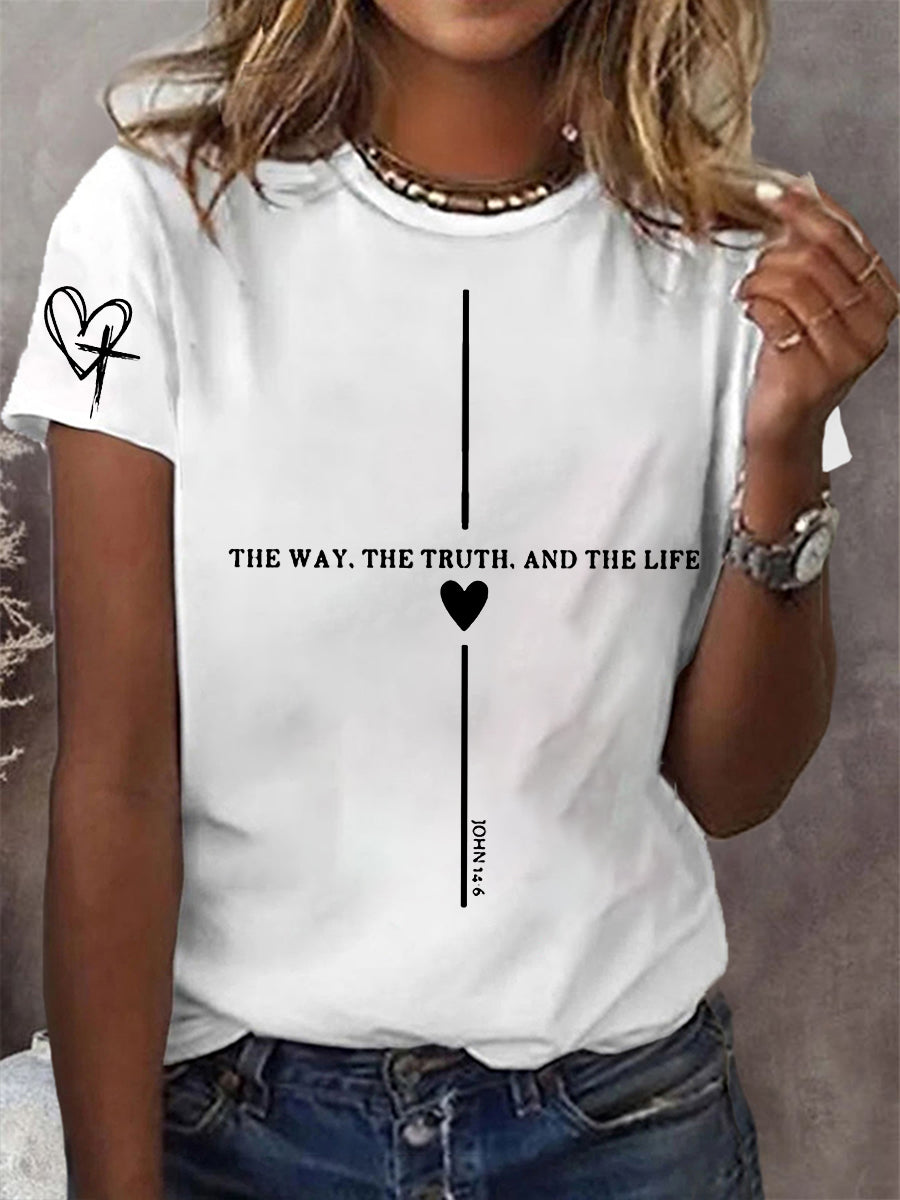 Women's Faith Cross The Way The Truth The Life Printed Short Sleeve T-Shirt