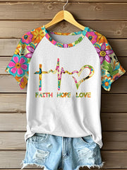 Women's Faith Hope Love Floral Print Casual Tee