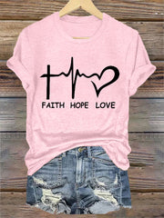 Women's Faith Hope Love Print Casual Tee
