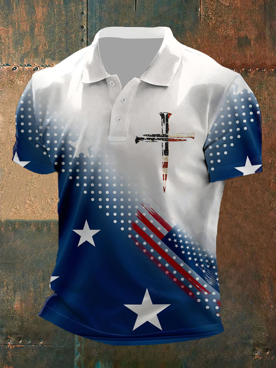 Men's Cross Print Casual Button Top