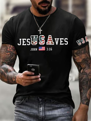 Men's USA Jesus Saves Printed Casual T-Shirt
