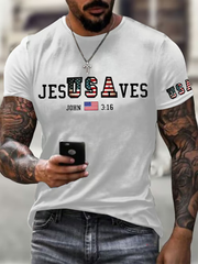 Men's USA Jesus Saves Printed Casual T-Shirt