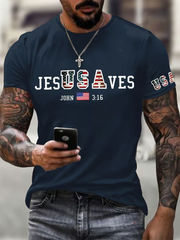 Men's USA Jesus Saves Printed Casual T-Shirt