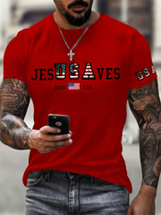 Men's USA Jesus Saves Printed Casual T-Shirt