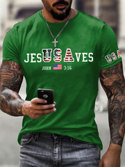 Men's USA Jesus Saves Printed Casual T-Shirt