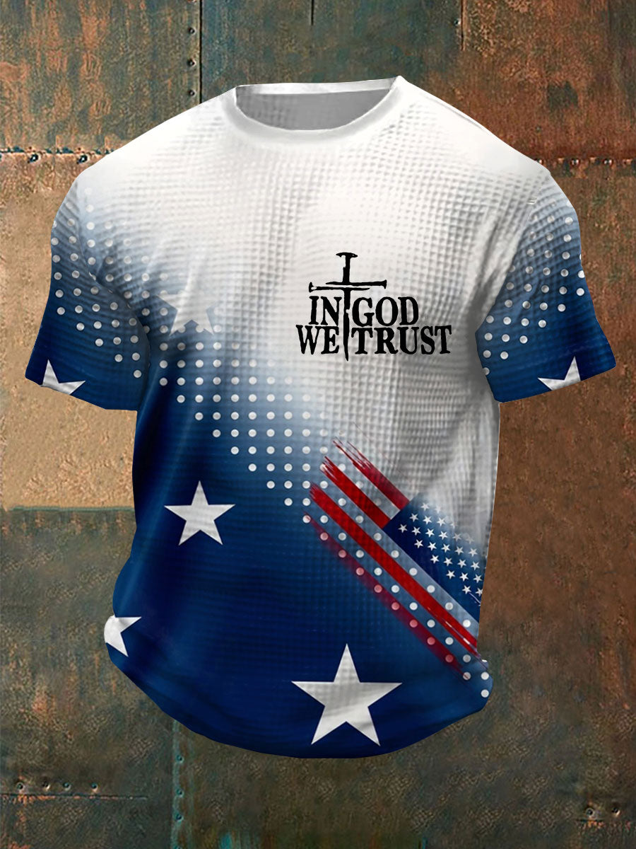 Men's In God We Trust Waffle Print Casual T-Shirt