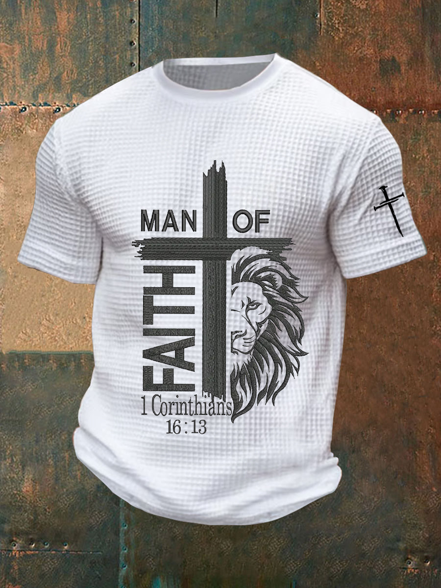 Man Faith Cross Man Of Faith Print Short Sleeve Waffle T-shirt