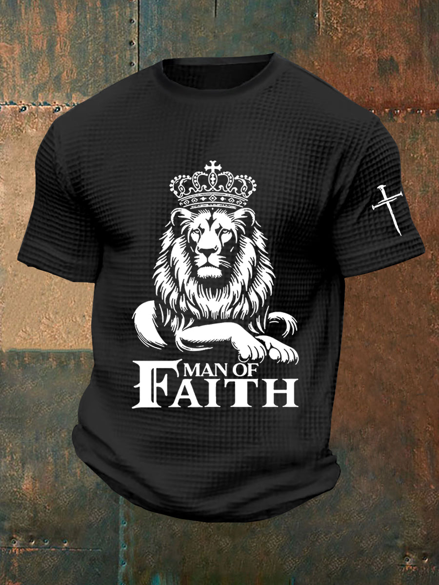 Man Faith Cross Man Of Faith Print Short Sleeve Waffle T-shirt