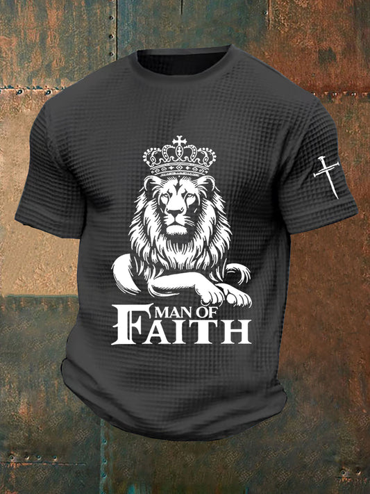 Man Faith Cross Man Of Faith Print Short Sleeve Waffle T-shirt