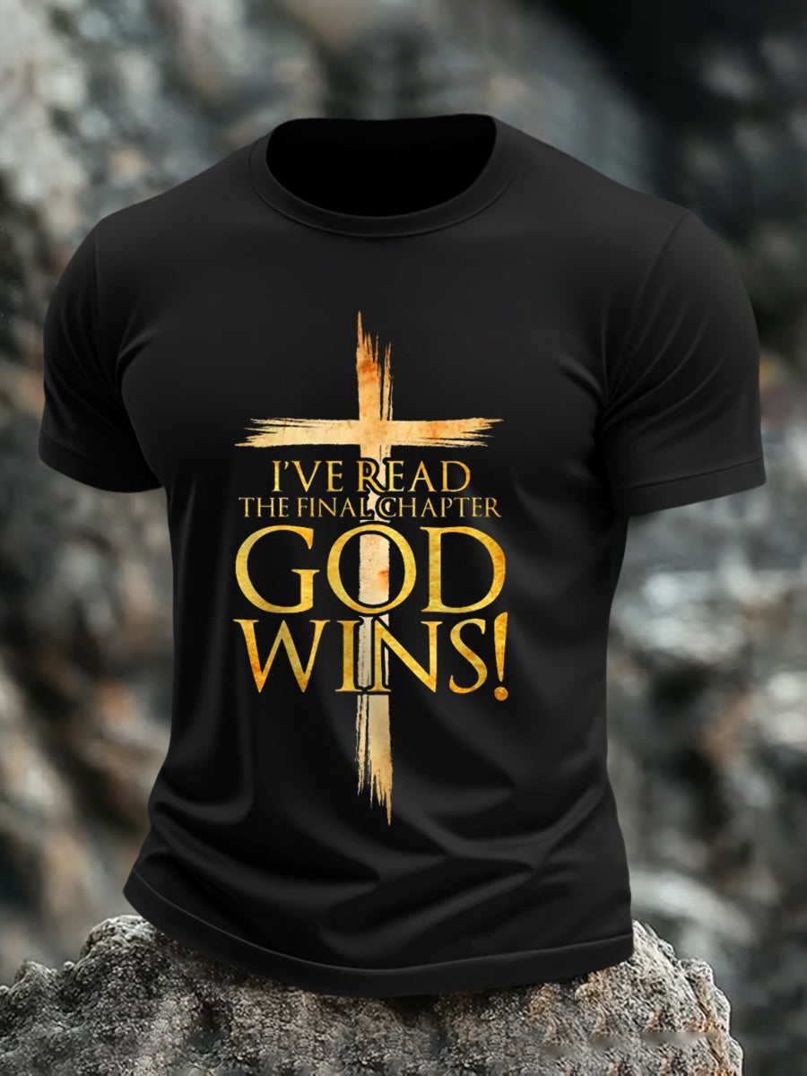 Men's I've Read The Final Chapter God Wins Christian Faith Cross Tee