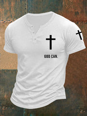 Men's God Can Christian Cross Faith Casual Buttons Tee