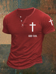 Men's God Can Christian Cross Faith Casual Buttons Tee
