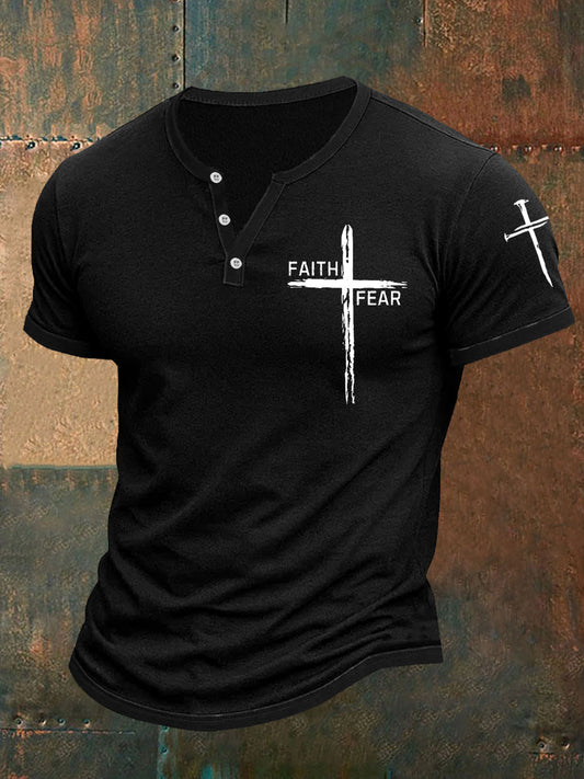 Men's Faith Over Fear Cross Faith Casual Buttons Tee