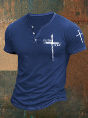 Men's Faith Over Fear Cross Faith Casual Buttons Tee