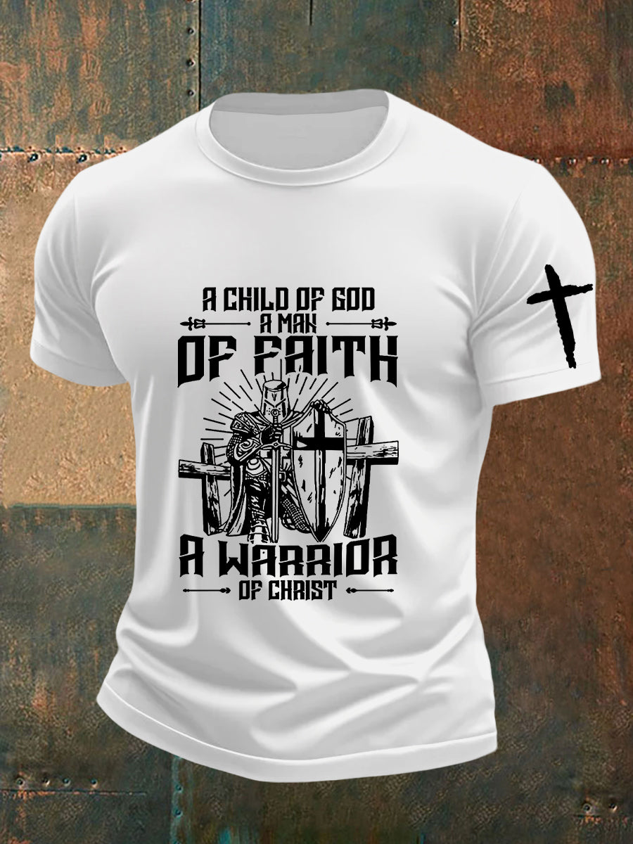 Men's Child of God a Man of Faith a Warrior of Christ Cotton Short SleeveT-shirt