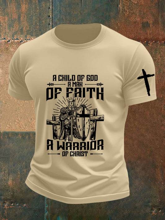 Men's Child of God a Man of Faith a Warrior of Christ Cotton Short SleeveT-shirt