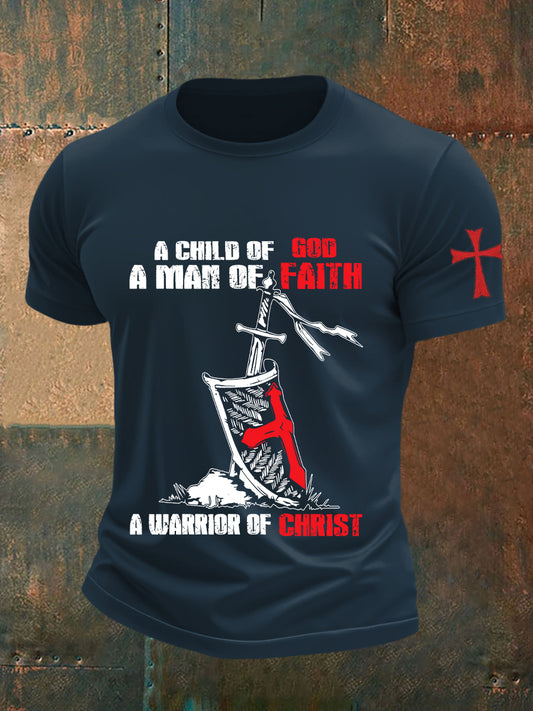 Men's Child of God a Man of Faith a Warrior of Christ Cotton Short SleeveT-shirt
