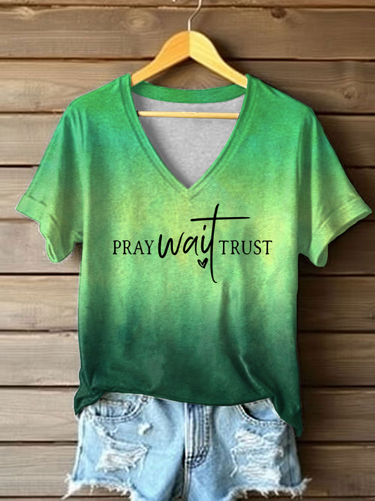 Women's Pray Wait Trust Printed Casual T-Shirt