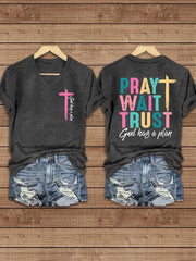 Women's Pray Wait Trust Printed Casual T-Shirt
