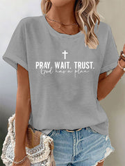 Women's Pray Wait Trust Waffle Print T-Shirt