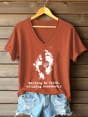 Women's Walking By Faith Tripping Constantly Printed Casual T-Shirt