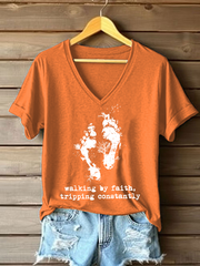 Women's Walking By Faith Tripping Constantly Printed Casual T-Shirt