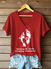 Women's Walking By Faith Tripping Constantly Printed Casual T-Shirt