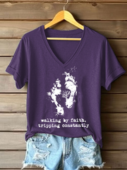 Women's Walking By Faith Tripping Constantly Printed Casual T-Shirt