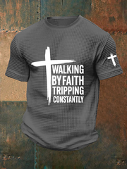 Men's Walking By Faith Tripping Constantly Waffle Print Casual T-Shirt