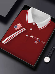 Men's Jesus Saves USA Printed Casual Button-Down Top