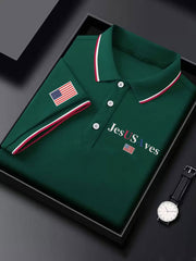 Men's Jesus Saves USA Printed Casual Button-Down Top